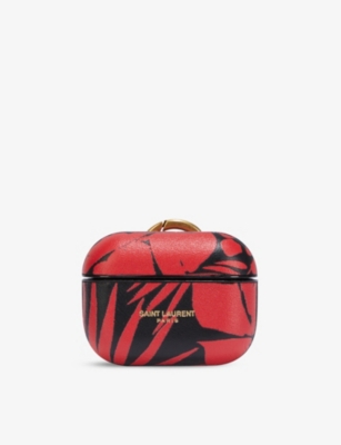 Saint Laurent Black/red Monogram Abstract-print Leather Airpods Pro Case