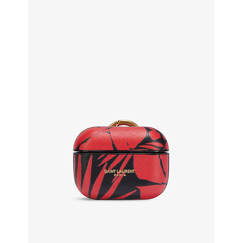 Saint Laurent Black/red Monogram Abstract-print Leather Airpods Pro Case
