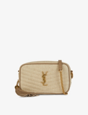 Saint Laurent Lou Mini Ysl Grain De Poudre Camera Crossbody Bag In Natural Taupe