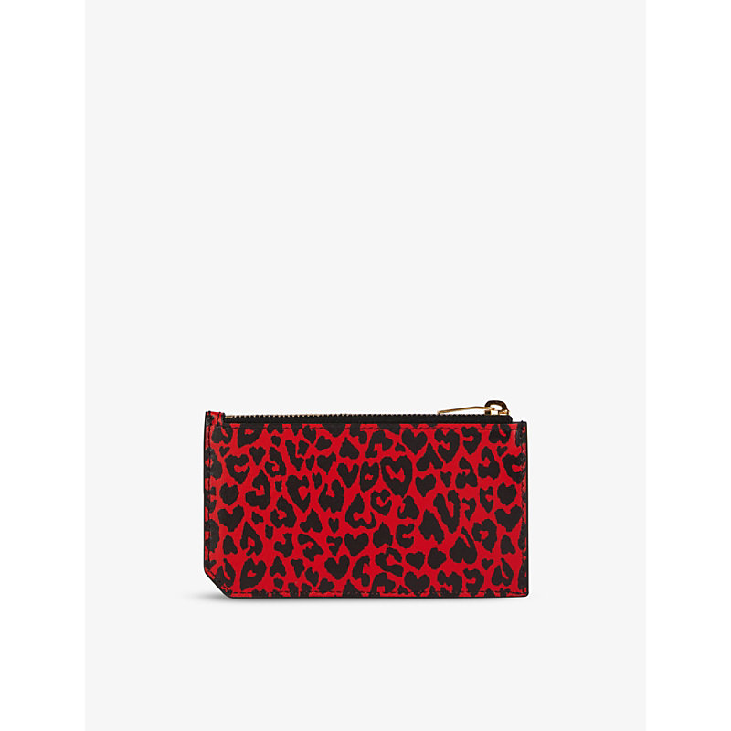 Saint Laurent Fragments Leopard-print Leather Cardholder In Red Leopard