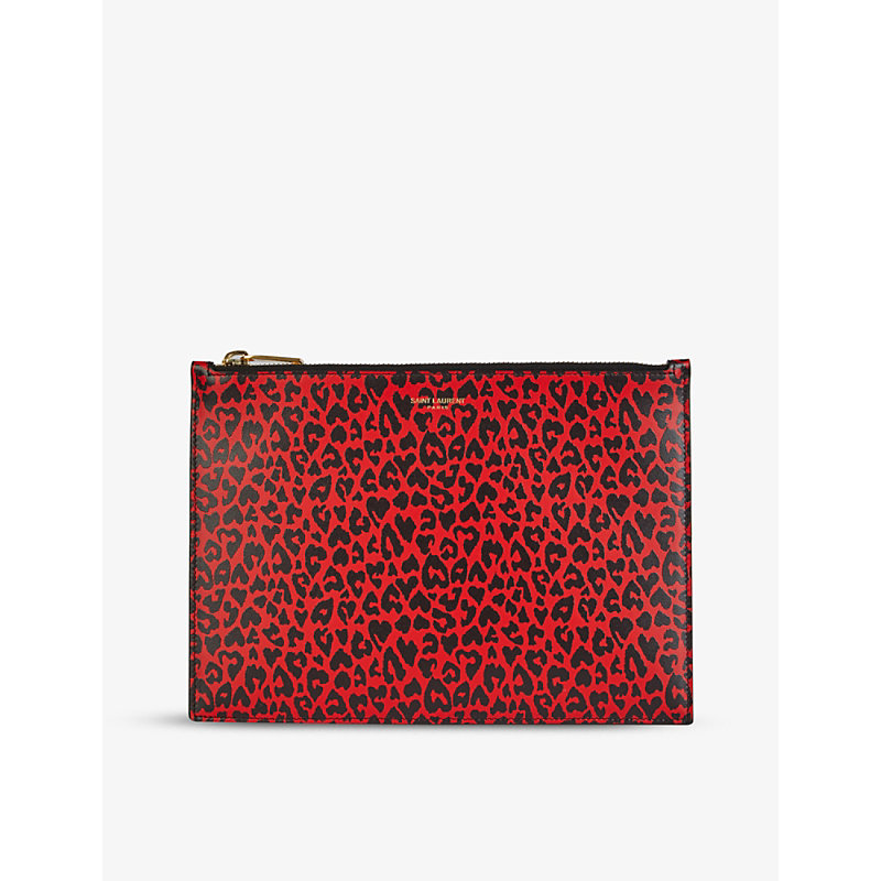 Saint Laurent Leopard-print Leather Pouch In Red Leopard