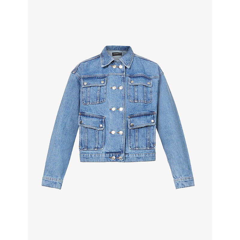 The Kooples Womens Blue6 Relaxed-fit Cropped Denim Utility Jacket L
