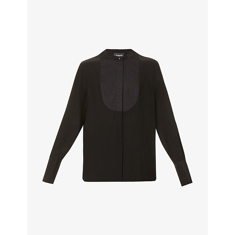 The Kooples Womens Bla01 Stand-collar Silk-blend Shirt Xs