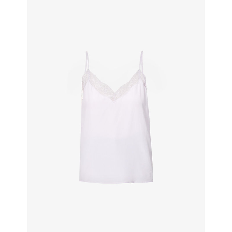 The Kooples Womens Pur04 Lace-trim Crepe Camisole S