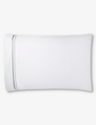 Shop The White Company White/silver Cavendish Breakfast Double-border Cotton Pillowcase 30cm X 50cm