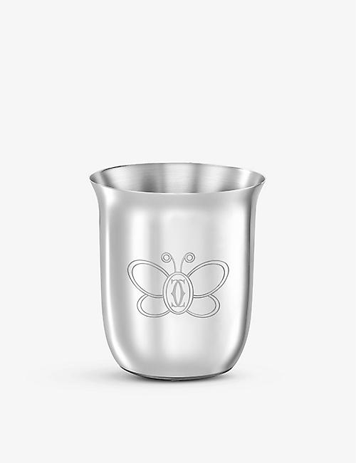 CARTIER: Baby butterfly-engraved sterling silver tumbler