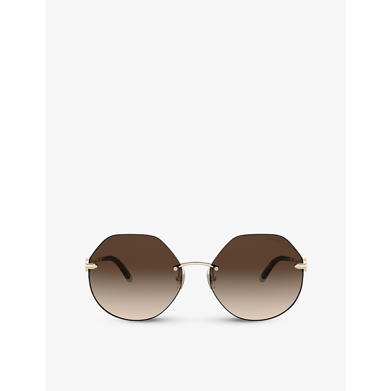 Tiffany & Co Tf3077 Irregular-frame Metal Sunglasses In Pale Gold,brown Gradient