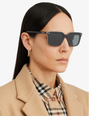 Shop Burberry Women's Black Be4337 Rectangle-frame Acetate Sunglasses
