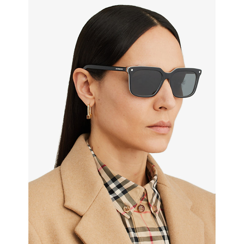 Shop Burberry Women's Black Be4337 Rectangle-frame Acetate Sunglasses