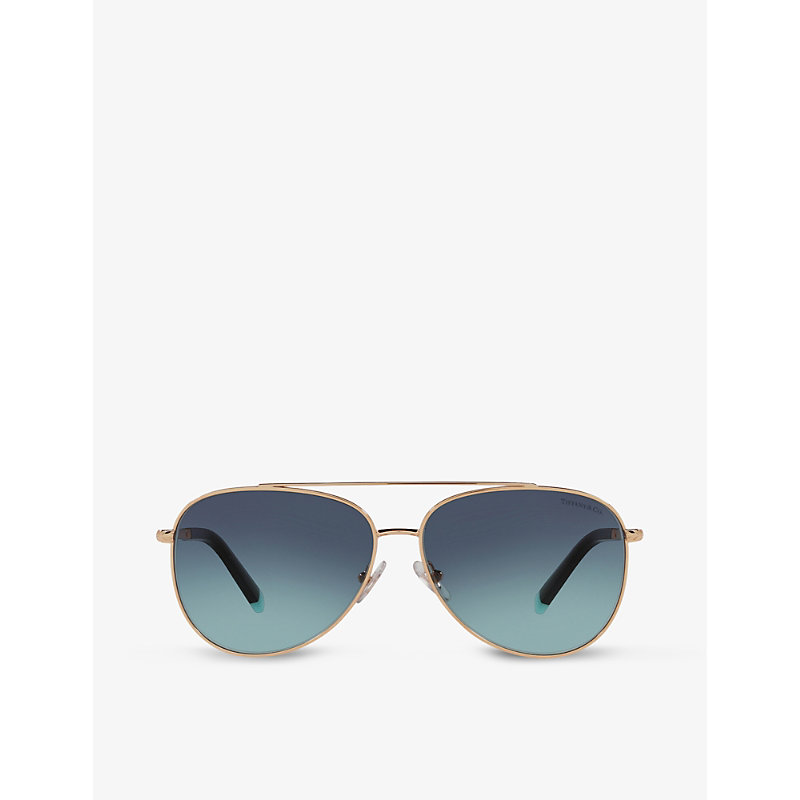 Tiffany & Co Tf3074 Aviator-frame Metal Sunglasses In Rubedo/azure Gradient Blue