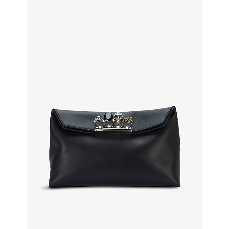 Alexander Mcqueen Embellished Oversized Leather Clutch Bag In Black