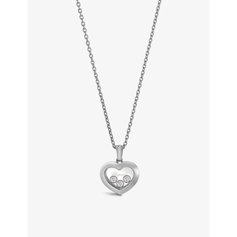 Shop Chopard Womens White Gold Happy Diamonds 18ct White-gold And 0.15ct Diamond Necklace