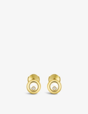 Shop Chopard Womens Yellow Gold Happy Diamonds 18ct Yellow-gold And 0.10ct Diamond Earrings
