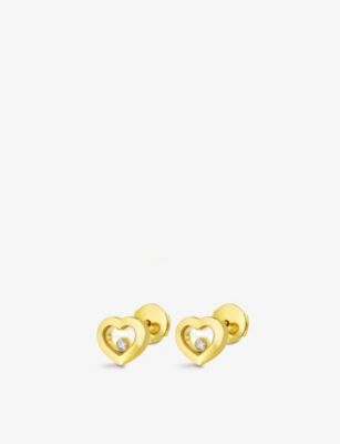 Shop Chopard Women's Yellow Gold Happy Diamonds 18ct Yellow-gold And 0.10ct Diamond Earrings