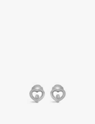 Shop Chopard Women's White Gold Happy Diamonds 18ct White-gold And 0.10ct Diamond Earrings
