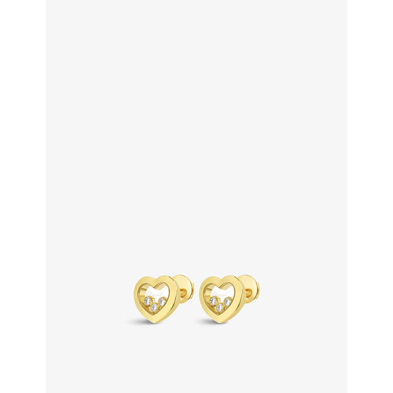Shop Chopard Womens Yellow Gold Happy Diamonds 18ct Yellow-gold And Diamond Earrings