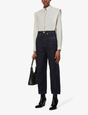 Whistles Womens Navy Authentic High-rise Straight-leg Jeans 32 In Navy