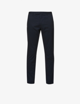 Shop Polo Ralph Lauren Belted Tapered Stretch Slim-fit Stretch-cotton Chino Trousers In Aviator Navy