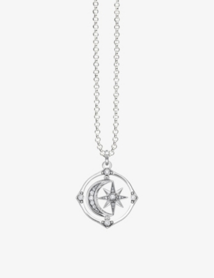Thomas Sabo Womens White Star & Moon Spinning Sterling Silver And Zirconia Necklace
