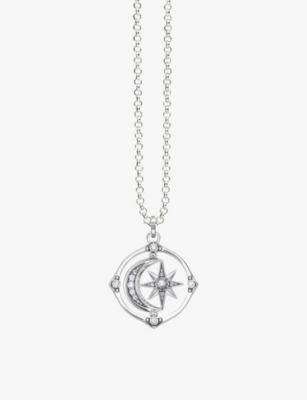 Thomas Sabo Womens  Star & Moon Spinning Sterling Silver And Zirconia Necklace In White