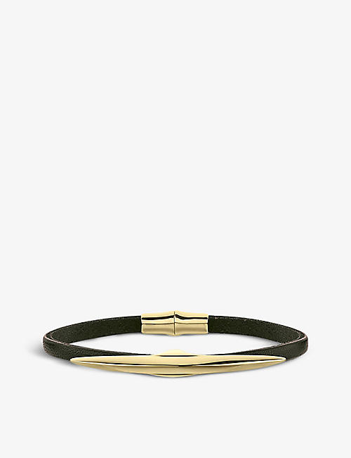 SHAUN LEANE: Arc yellow gold-vermeil and leather bracelet