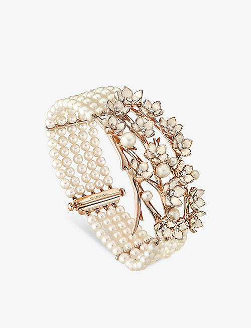 SHAUN LEANE: Cherry Blossom rose gold-plated vermeil, diamond and freshwater pearl bracelet