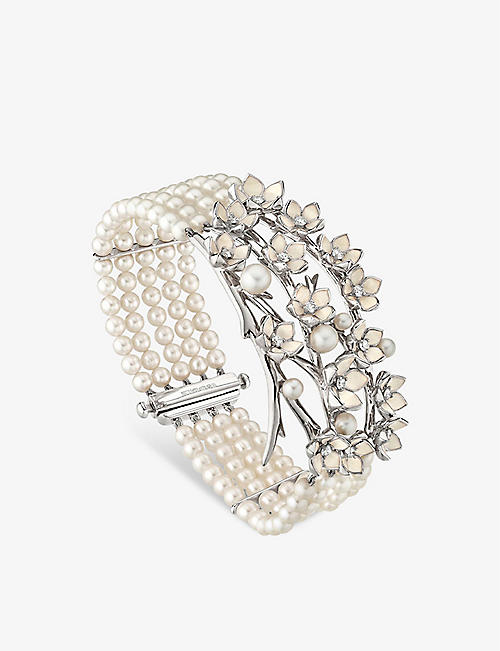 SHAUN LEANE: Cherry Blossom sterling silver, diamond and freshwater pearl bracelet