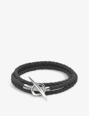 SHAUN LEANE Sterling Silver and Leather Wrap Bracelet for Men