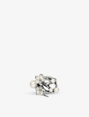 Shaun Leane Womens Sterling Silver Cherry Blossom Pearl And Diamond Ring In Sterling Silver (silver)