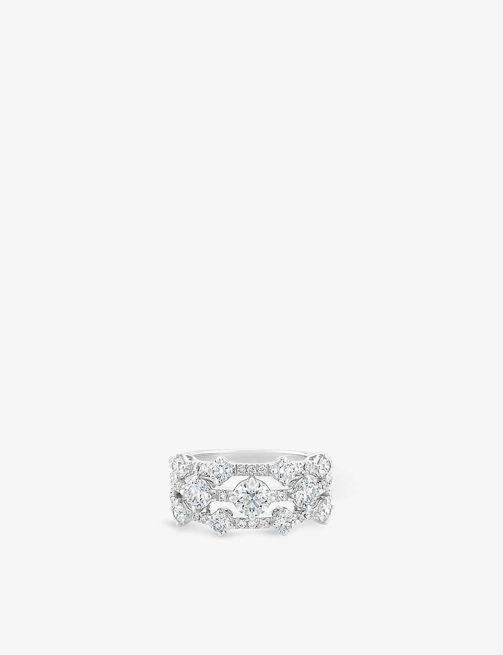 De Beers Arpeggia Three-row 18ct White-gold And 1.67~ct Diamond Ring In 18k White Gold