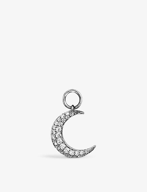 ROXANNE FIRST: Crescent Moon 14ct white-gold and 0.11ct round-cut diamond single earring charm