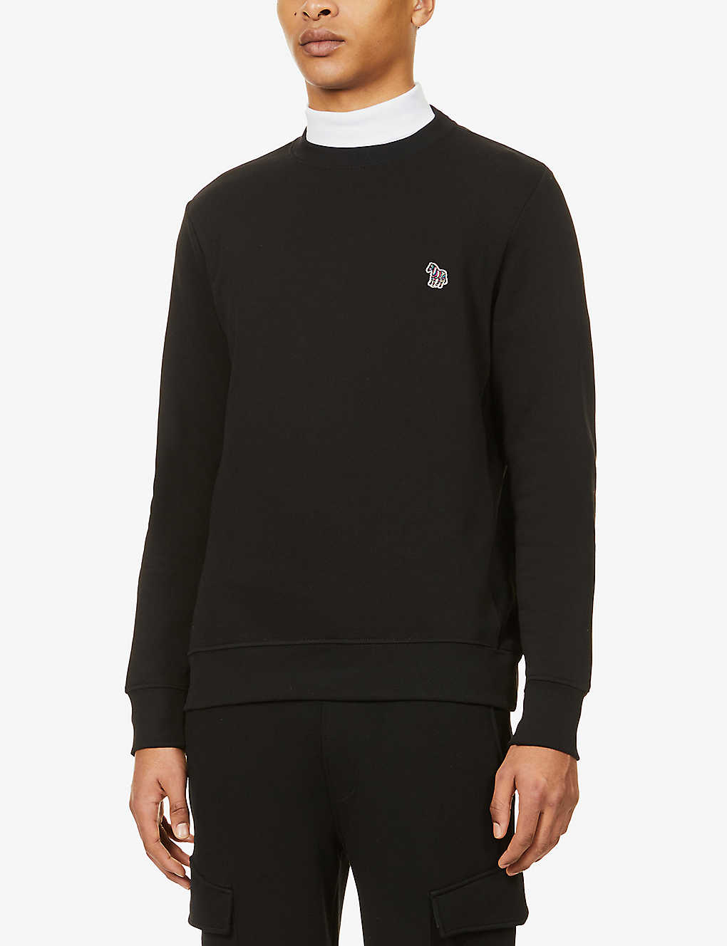 Shop Ps By Paul Smith Men's Black Zebra Brand-embroidered Organic-cotton Sweatshirt