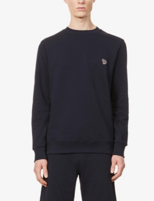 Shop Ps By Paul Smith Men's Dark Vy Zebra Brand-embroidered Organic-cotton Sweatshirt In Dark Navy