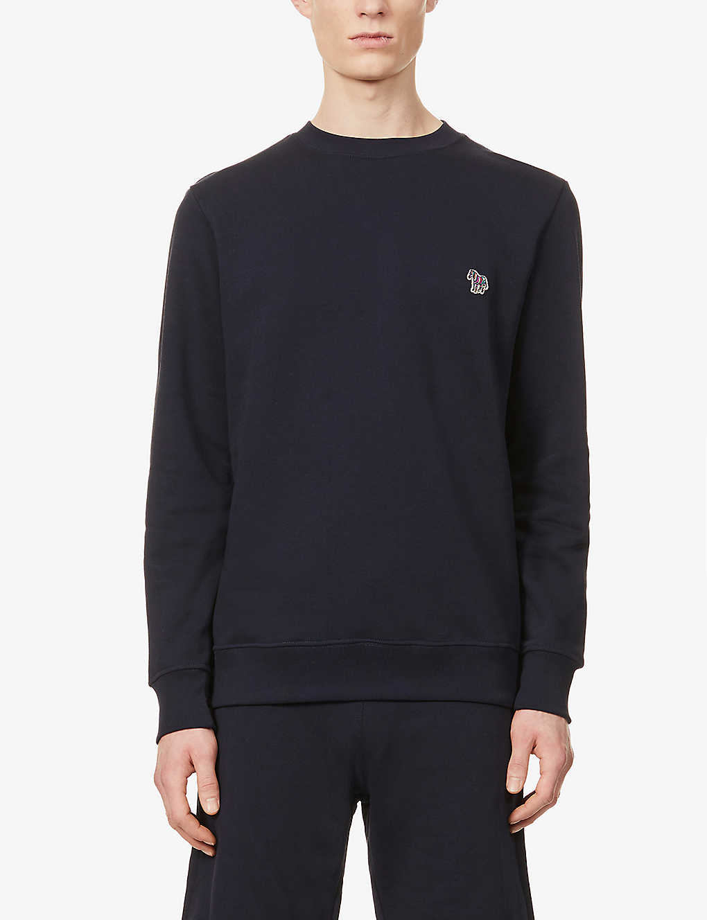 Shop Ps By Paul Smith Zebra Brand-embroidered Organic-cotton Sweatshirt In Dark Navy