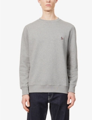 Shop Ps By Paul Smith Men's Grey Melange Zebra Brand-embroidered Organic-cotton Sweatshirt