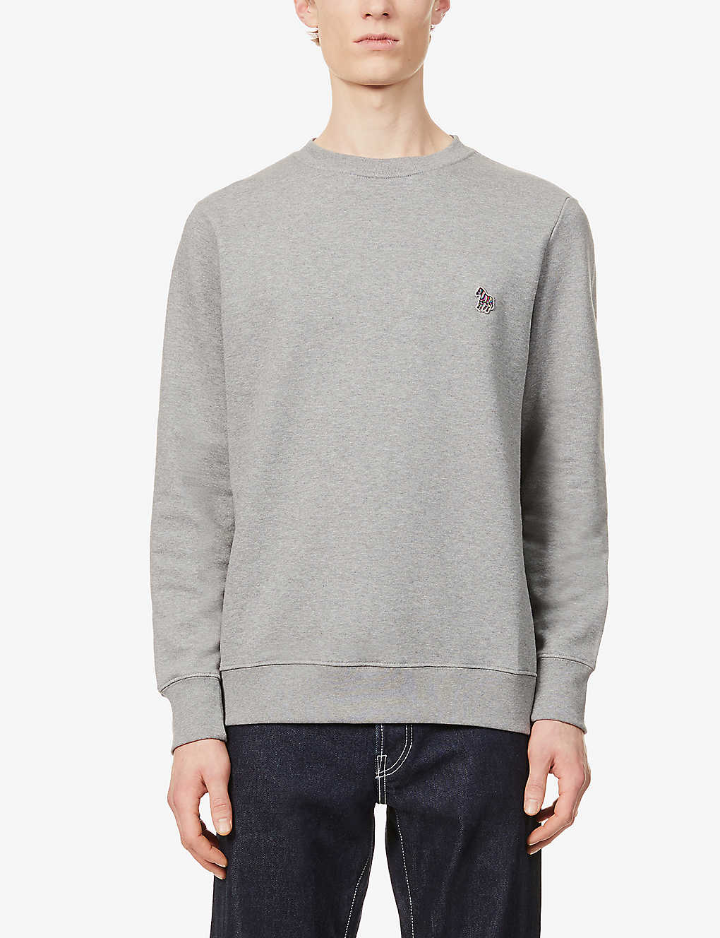 Shop Ps By Paul Smith Zebra Brand-embroidered Organic-cotton Sweatshirt In Grey Melange