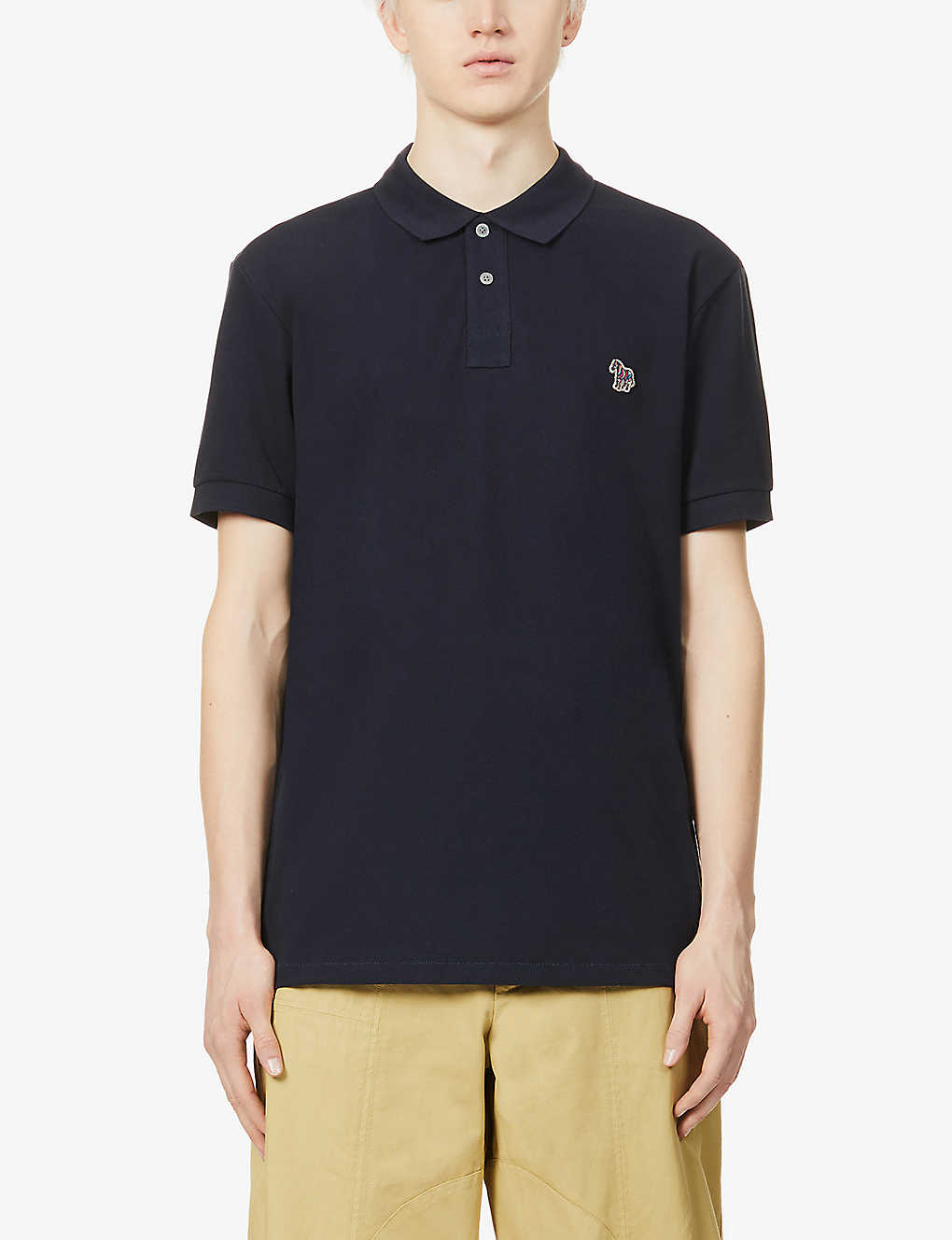 Ps By Paul Smith Zebra-embroidered Cotton-piqué Polo Shirt In Dark Navy