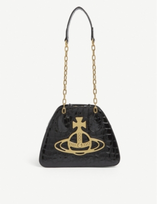 Vivienne Westwood Archive Orb Yasmine Leather Shoulder Bag In Black/brass
