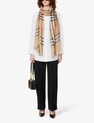 Shop Burberry Women's Archive Beige Ladies Archive Beige Wool Blend Check Giant Scarf, Size: 220x70cm