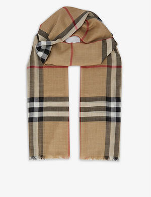 Natural Burberry Felt Giant Check Scarf in Beige Womens Mens Accessories Mens Scarves and mufflers 