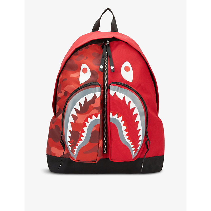 A Bathing Ape Camo Shark Brand-print Woven Backpack