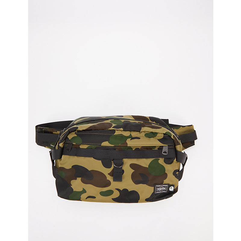 A Bathing Ape Camouflage-print Zipped Shell Belt Bag In Green