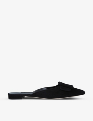 Manolo Blahnik Maysale Buckled Suede Point-toe Flats In Black