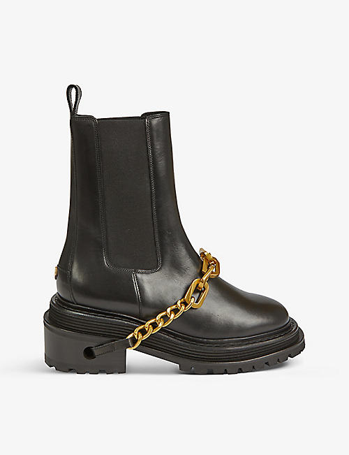 SANDRO: Chain-embellished leather ankle boots