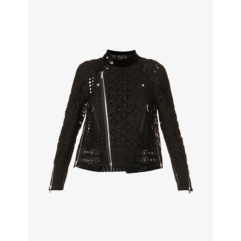 Sacai Cut-out Embroidered Cotton Jacket