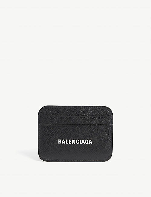 BALENCIAGA: Logo-print leather card holder