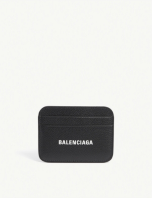Balenciaga Logo-print Leather Card Holder In Black