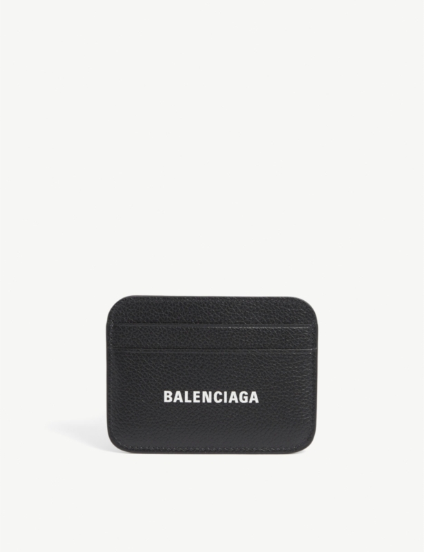 Logo-print leather card holder
