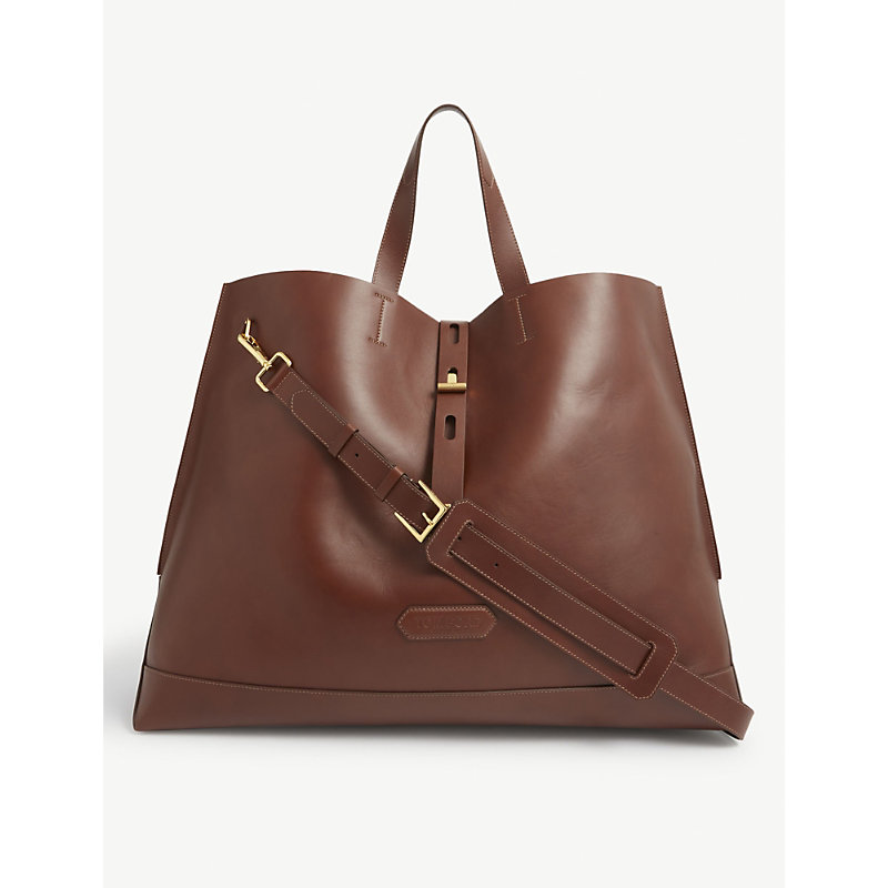 Tom Ford Brand-embossed Top-handle Leather Tote Bag In Brown