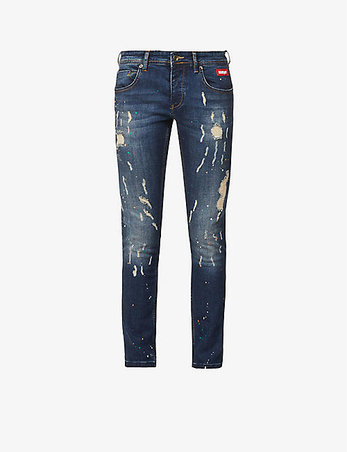 INSIDE OUT DENIM: Paint Splash V.1 ripped slim-fit jeans